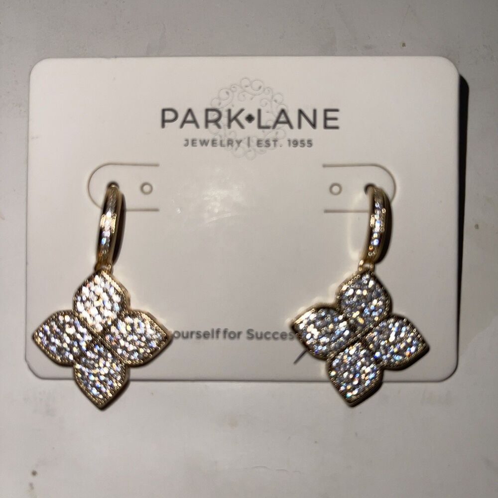 Park Lane Hollywood Earrings Gold Tone Pave Set Clear Crystals NIB Retail $104
